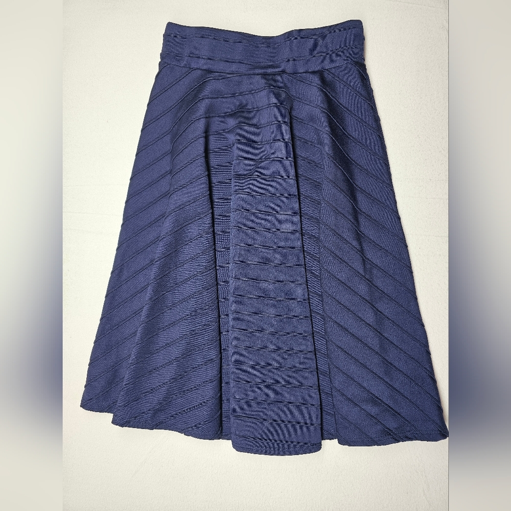 Tiffany & Grey Navy Blue A-Line Midi Skirt Textured Elegant‎ Career